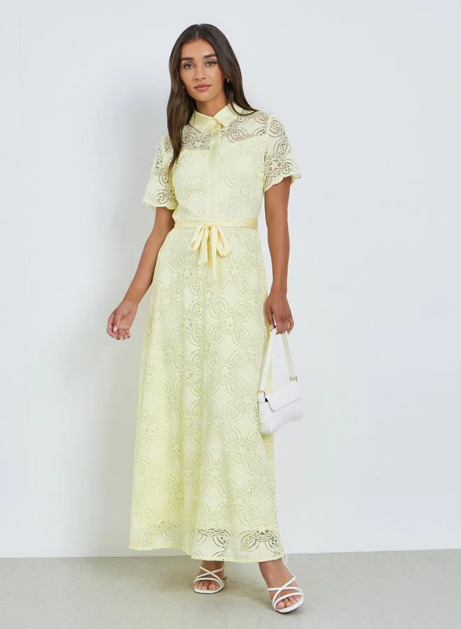 ستايلي فستان طويل بنمط قميص من الدانتيل